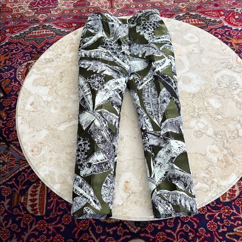 Oscar de la Renta Abstract Botanical Print 100% Silk Lined Slim Dress Pants - Picture 2 of 11